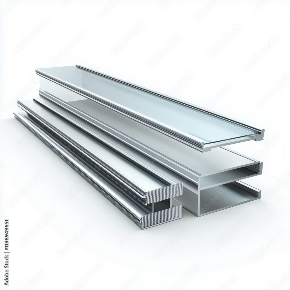 Transparent 3D Assembly of Aluminum Window Segments.. Transparent 3D Assembly of Aluminum Window Segments..