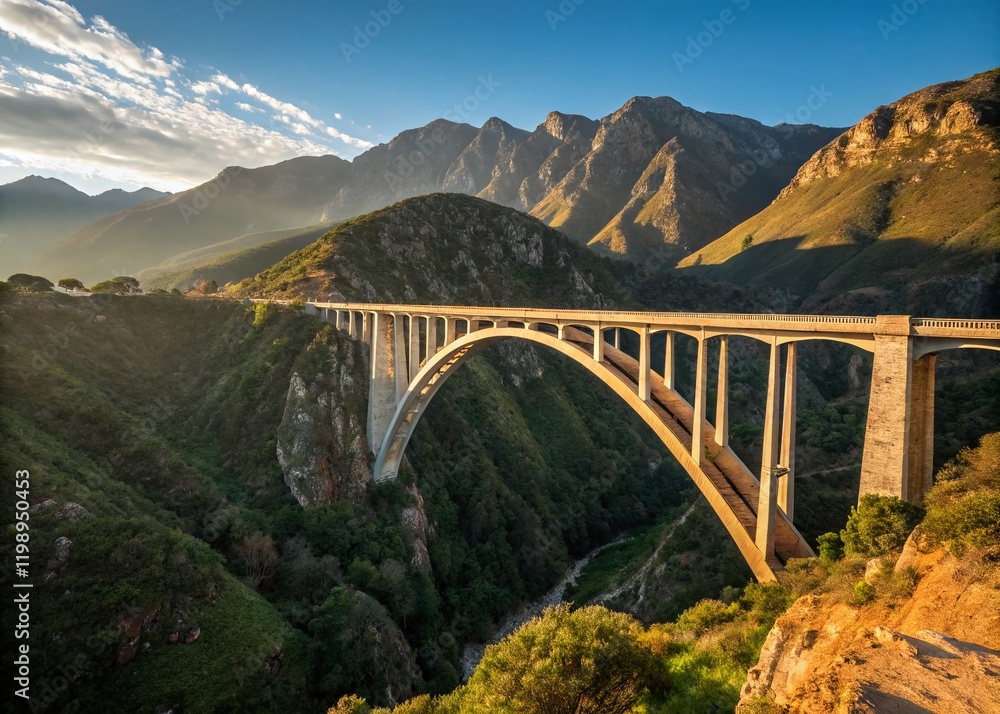 Majestic Mountain Bridge Stock Photo: Panoramic View of a Bridge Spanning a Mountain Valley Majestic Mountain Bridge Stock Photo: Panoramic View of a Bridge Spanning a Mountain Valley