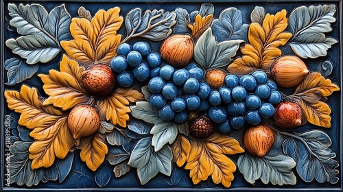 Ceramic tile fruit, grape vine leaves wall decor