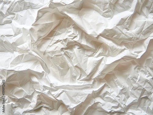 Softly Crumpled White Background with Textured Folds and Shadows photo