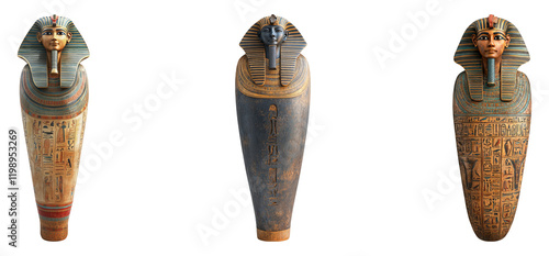 Ancient Egyptian Sarcophagus Collection on Transparent Background photo