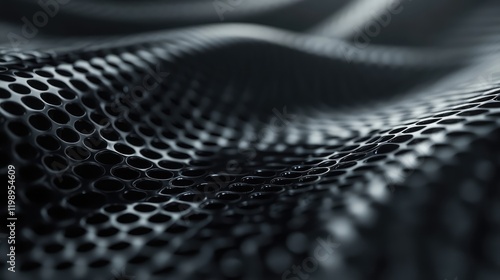 Close up view of textured black graphene layer in superconducting conductor with smooth curves and empty space for overlay text photo