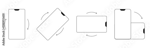 Rotate Mobile Phone icon, rotation symbol with arrows set. Turn device, screen. Ui button, web or app. Vertical or horisontal, phone screen