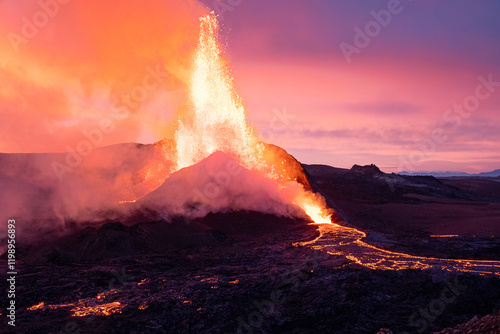 Volcanic crater in Iceland at dusk