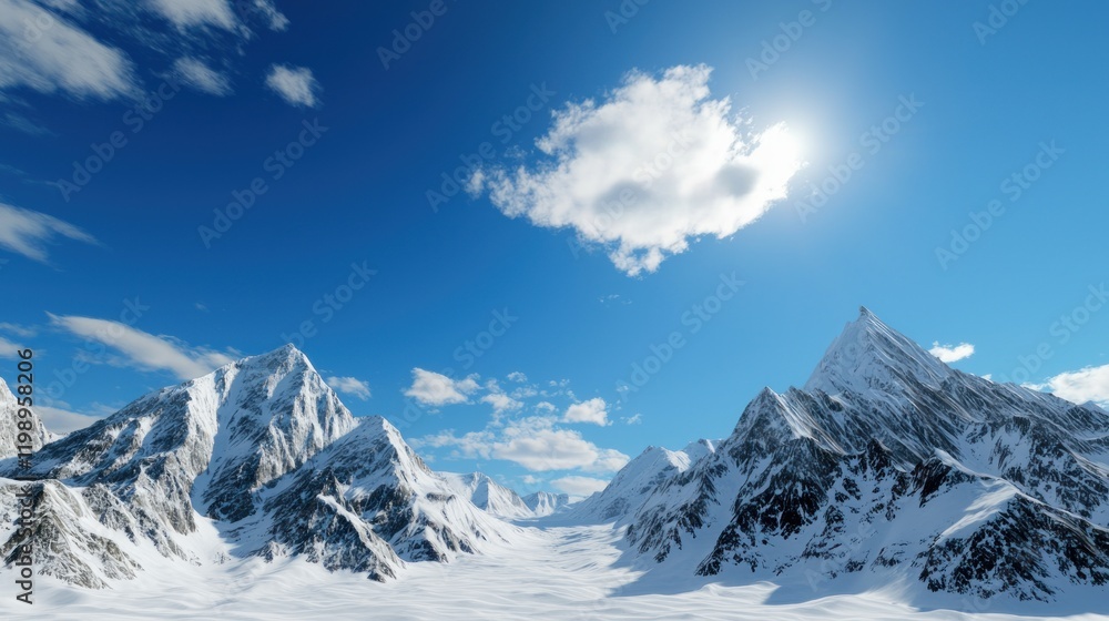 Obraz premium Snowy Mountain Peaks under a Blue Sky