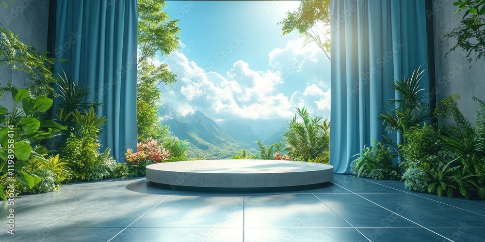 Serene Mountain View Through Open Curtains Serene Mountain View Through Open Curtains