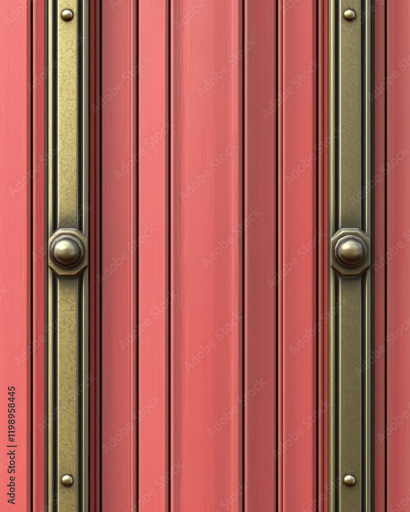 Obraz premium Red door with gold vertical accents and knobs