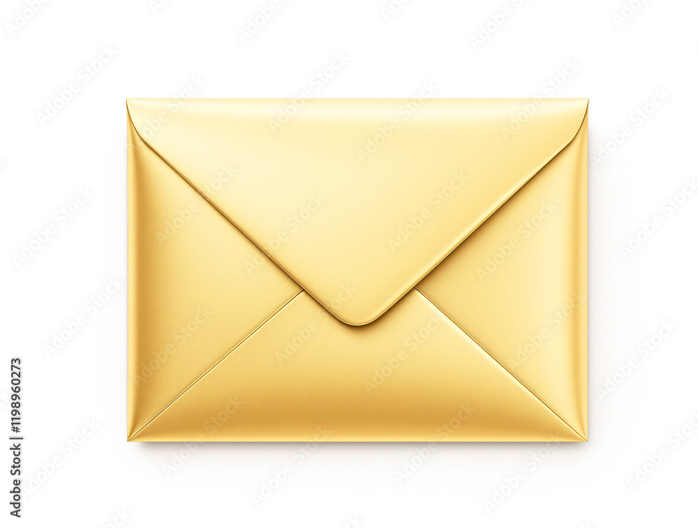 Elegant Gold Envelope on White Background: Luxury Invitation or Gift Card Concept Elegant Gold Envelope on White Background: Luxury Invitation or Gift Card Concept