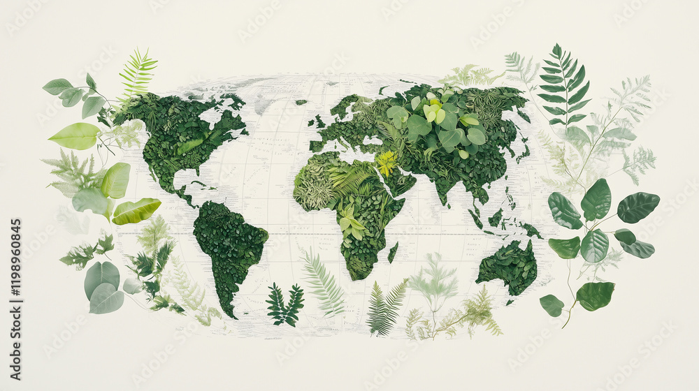 World map made of lush vegetation World map made of lush vegetation