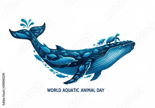 Illustrated Whale with Diverse Marine Life Celebrating World Aquatic Animal Day photo