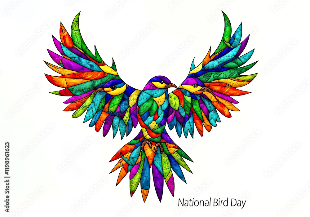 Obraz premium Vibrant Stained Glass Bird Illustration for National Bird Day Celebration