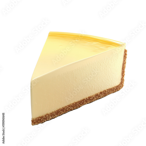 Delicious slice of creamy cheesecake with a smooth texture and biscuit crust.