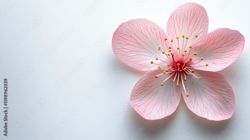 Delicate Pink Flower with Intricate Petal Details on White Background Delicate Pink Flower with Intricate Petal Details on White Background