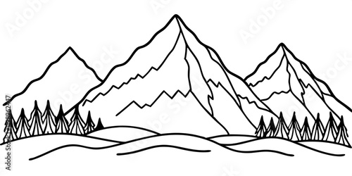 A vibrant vector illustration of a snowy mountain landscape with a silhouette of a tent, perfect for winter travel and tourism
