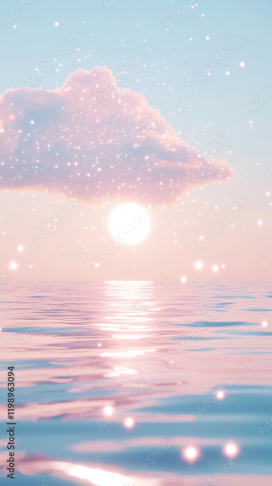 Fototapeta premium A dreamy sunset over water adorned with shimmering light spots.