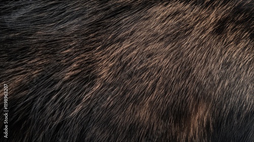 Close up of a cat's dark vibrant fur exhibiting rich brown and black hues with soft texture and empty space for text on a blurred background photo