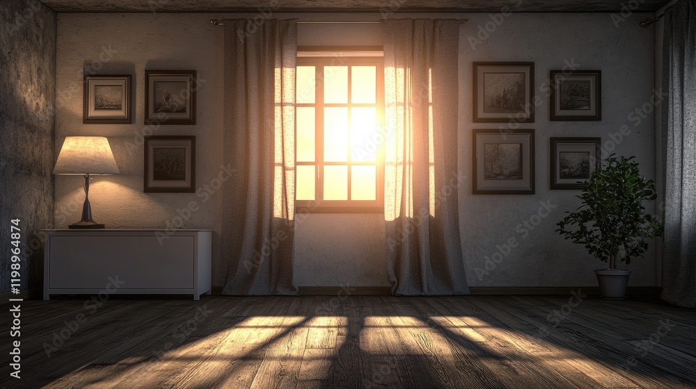 Sunlight Streaming Through Window in Cozy Living Room Space Sunlight Streaming Through Window in Cozy Living Room Space