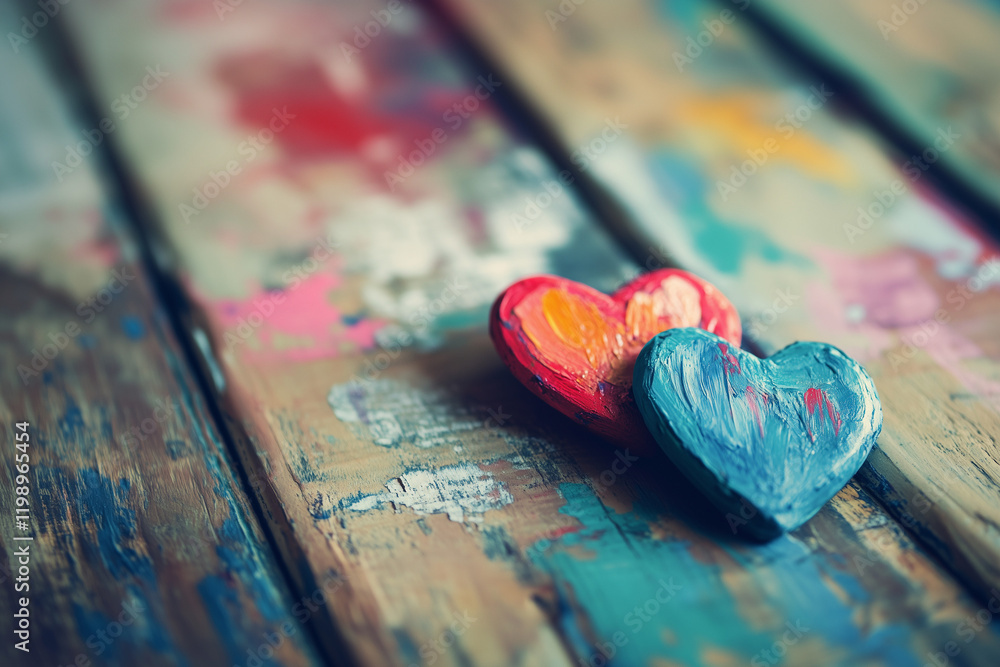 Fototapeta premium two hearts on wooden background