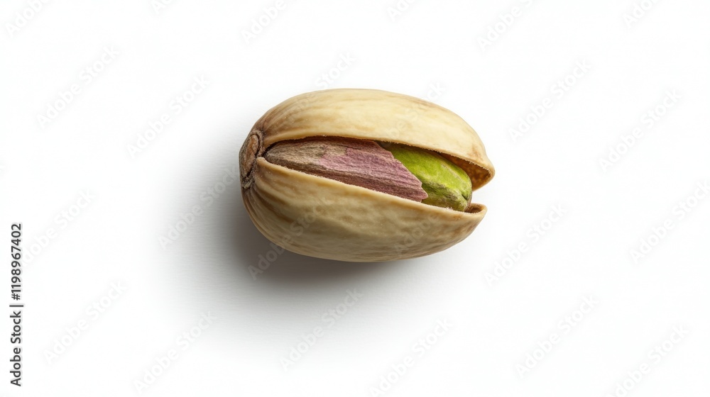 Close-up of a Single Opened Pistachio Nut on Bright Background Close-up of a Single Opened Pistachio Nut on Bright Background