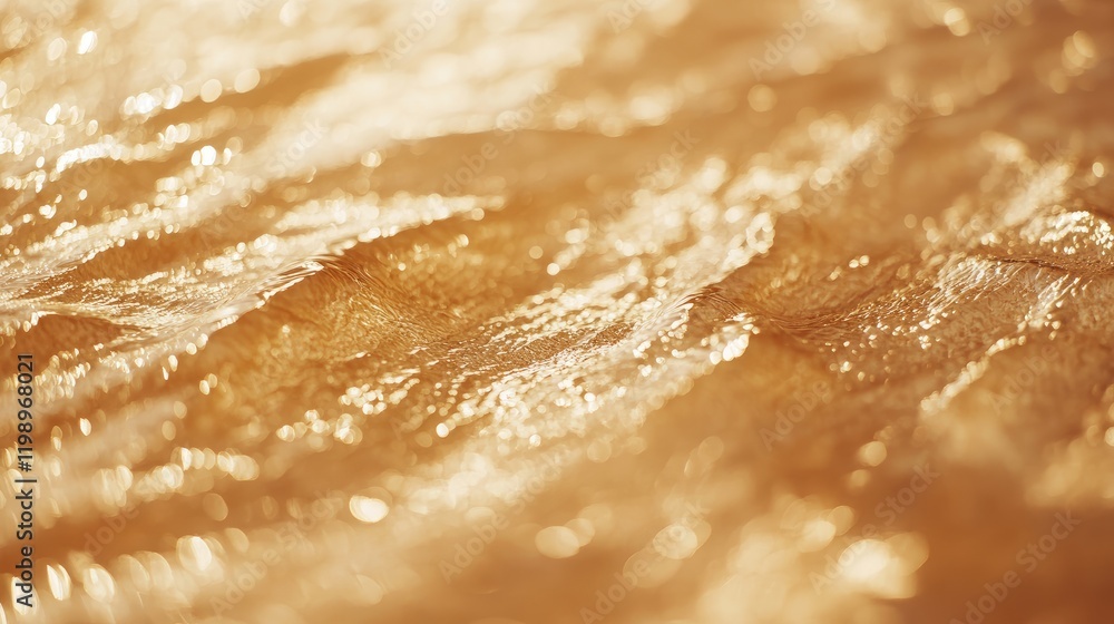 Close-up view of gentle golden waves lapping on a sandy beach with soft sunlight reflections and ample clear space for text. Close-up view of gentle golden waves lapping on a sandy beach with soft sunlight reflections and ample clear space for text.