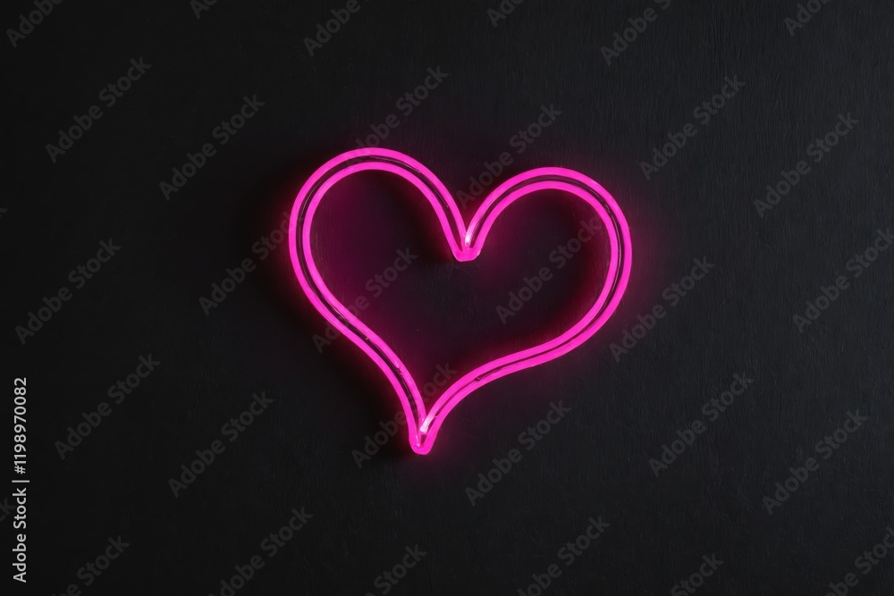 Pink neon heart outline on black background Pink neon heart outline on black background