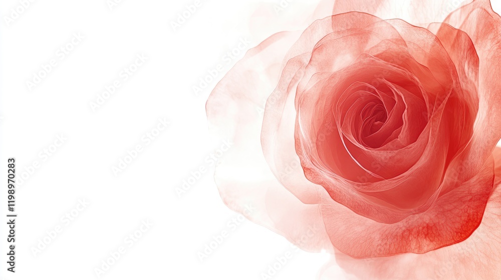 Red Rose in Focus on Light Background with Soft Gradients and Ample Negative Space for Text Usage Red Rose in Focus on Light Background with Soft Gradients and Ample Negative Space for Text Usage