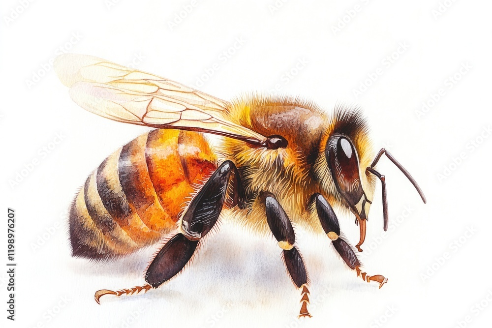 A simple illustration of a bee sitting on a white surface