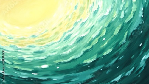 Majestic Ocean Waves: Stunning 8K Ultra HD Illustration with Golden Yellow and Deep Turquoise Gradients.