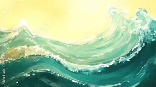 Golden Horizon Over Turquoise Waves: Ultra High-Definition 8K Illustration with Warm Yellow-to-Aqua Gradient.