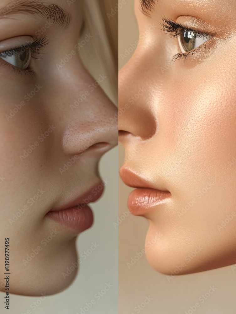 Obraz premium Facial Rejuvenation, Dermal Filler Injections for Cheek Enhancement and a Youthful Glow. Aesthetics Procedure Improves Skin Texture and Appearance.