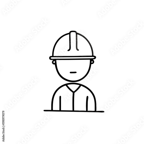 Construction worker portrait in minimalistic style with hard hat on white background