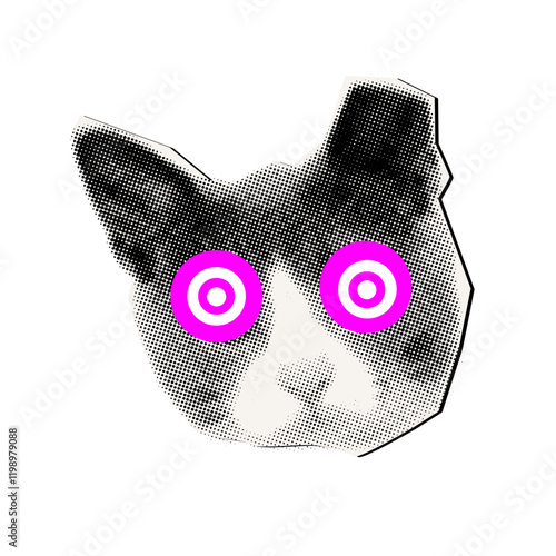  Cat in halftone style, dotted pop art style,retro collage element,cut out from paper
