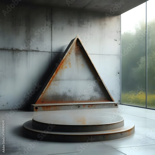 Vintage Industrial Metal Podium in Triangular Concrete Design photo