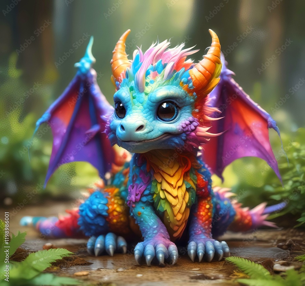 Illustration of fluffy tiny dragon baby. Illustration of fluffy tiny dragon baby.
