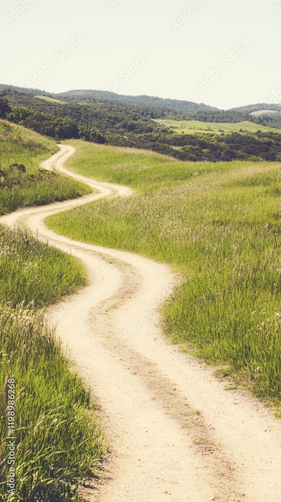 Fototapeta premium Winding dirt road lush green countryside