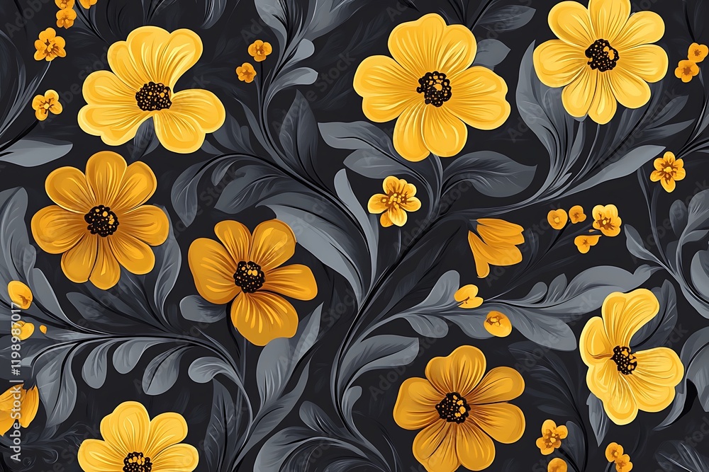 Seamless Decorative Floral Pattern in Yellow and Gray: Beautiful Design for Textiles, Wallpapers, and Home Decor Trends Seamless Decorative Floral Pattern in Yellow and Gray: Beautiful Design for Textiles, Wallpapers, and Home Decor Trends