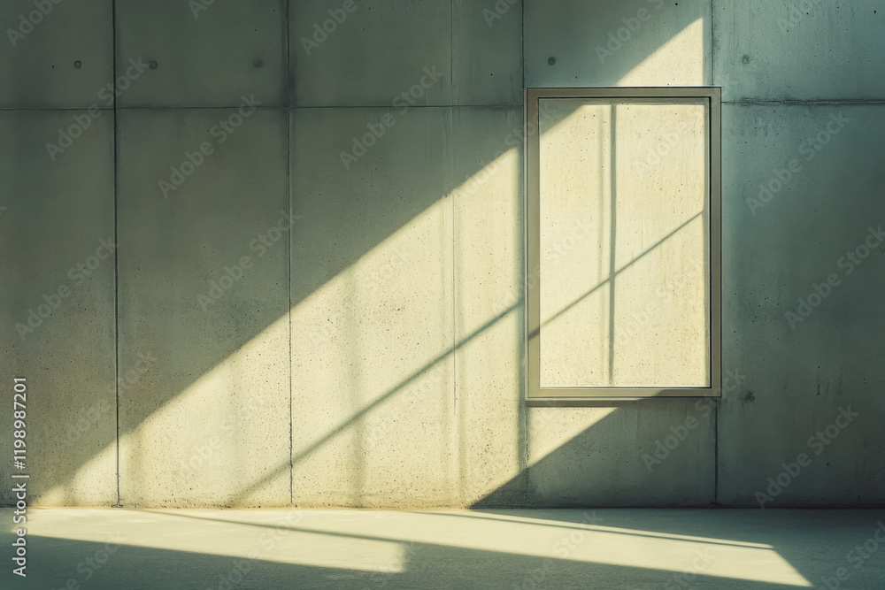 Light dances across a minimalist concrete wall showcasing a framed window in an abstract composition Light dances across a minimalist concrete wall showcasing a framed window in an abstract composition