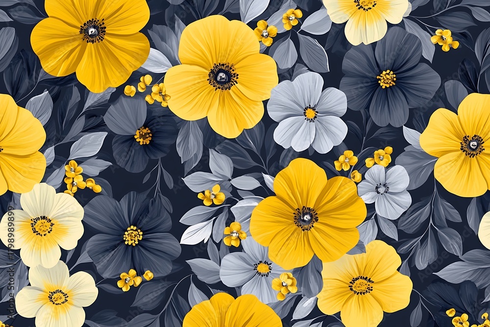 Seamless Decorative Floral Pattern in Yellow and Gray: Beautiful Design for Textiles, Wallpapers, and Home Decor Trends Seamless Decorative Floral Pattern in Yellow and Gray: Beautiful Design for Textiles, Wallpapers, and Home Decor Trends