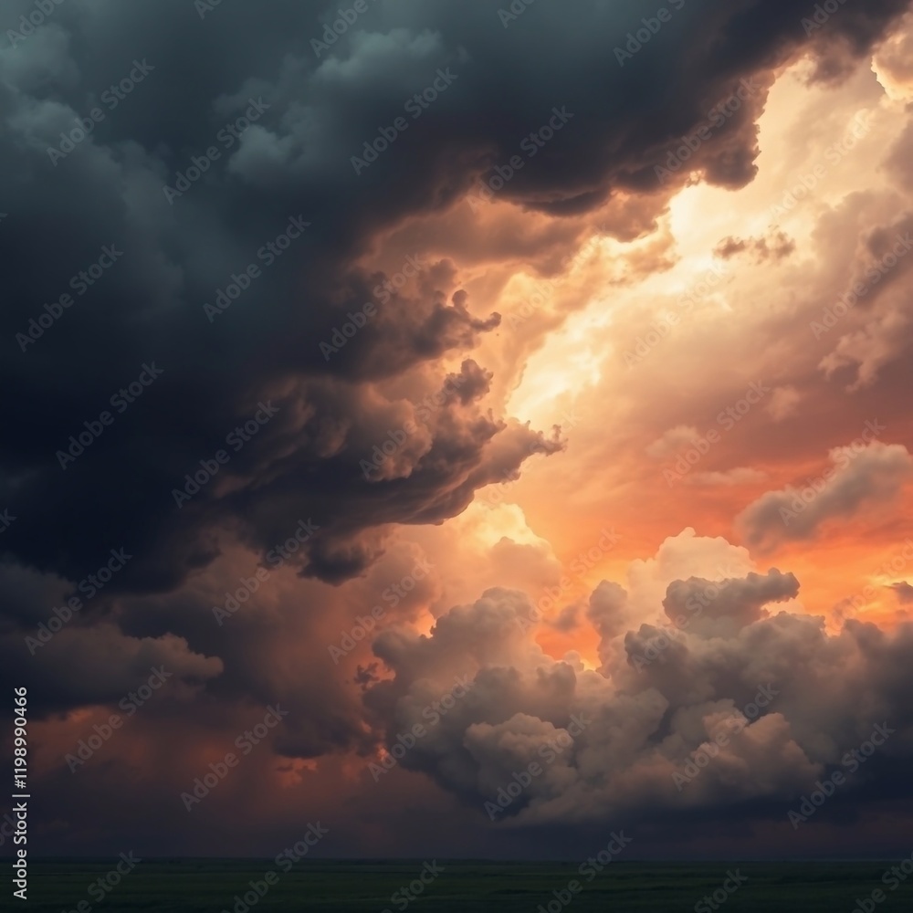 Fototapeta premium An intense dramatic depiction of a huge storm with stormy skies, emphasizing high tension through color and composition