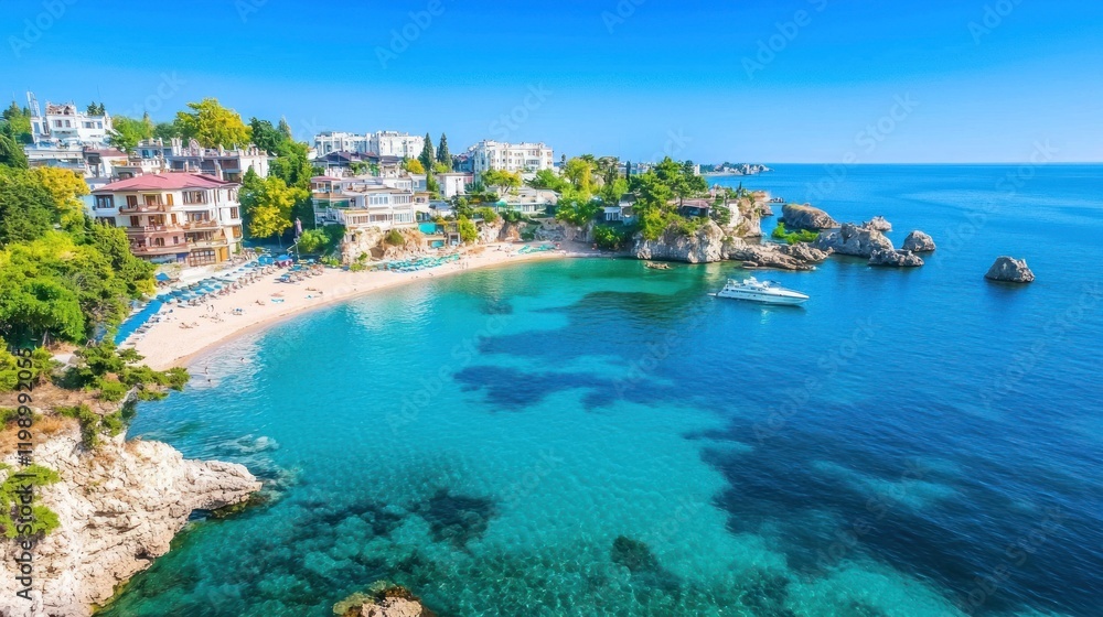 Fototapeta premium Coastal town and turquoise sea