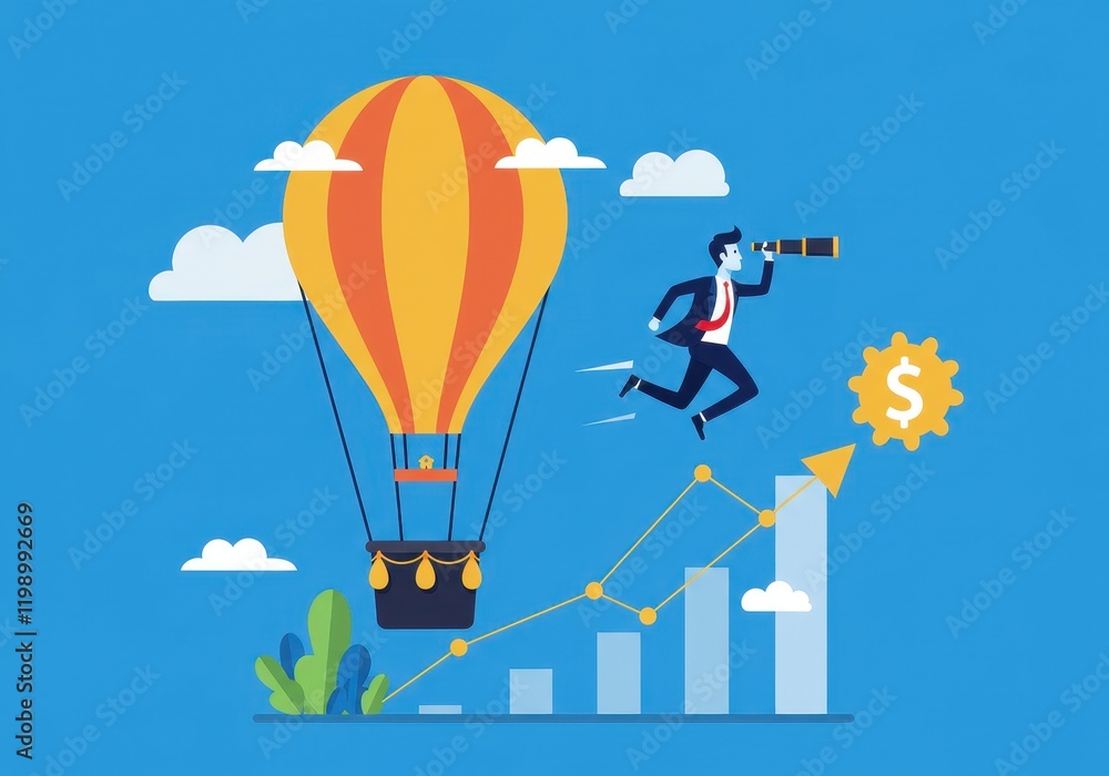 custom made wallpaper toronto digitalBusinessman leaping to success with hot air balloon and growth chart