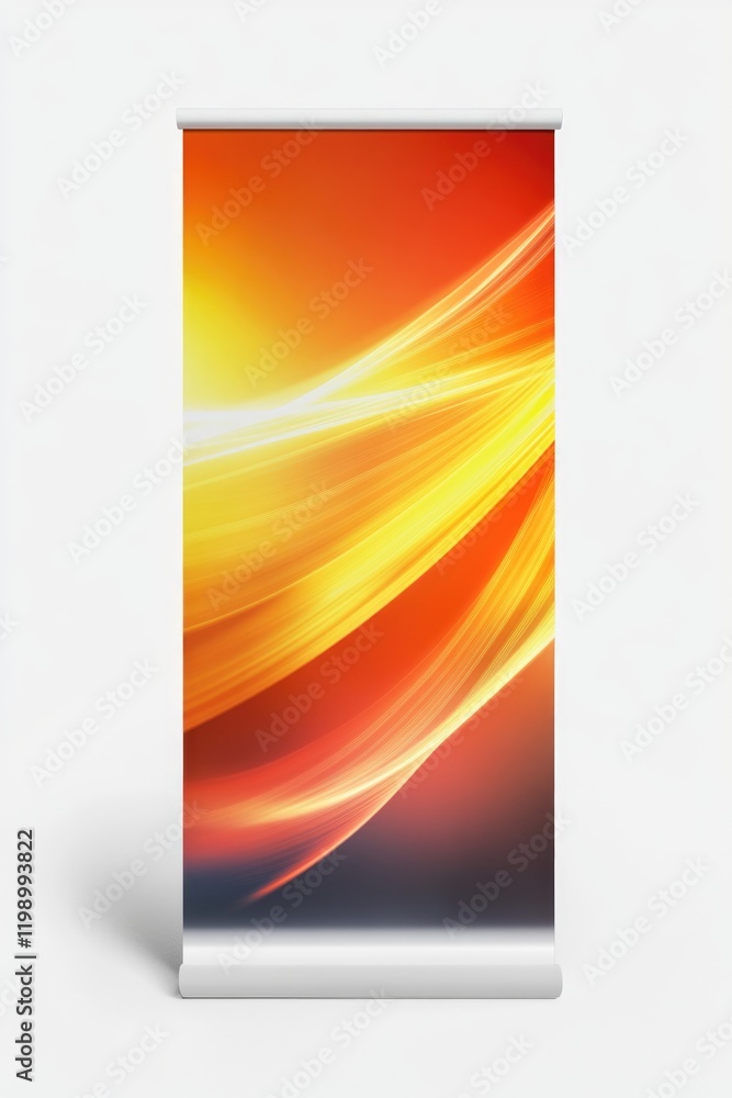 A vibrant roll-up banner with an orange and yellow background A vibrant roll-up banner with an orange and yellow background