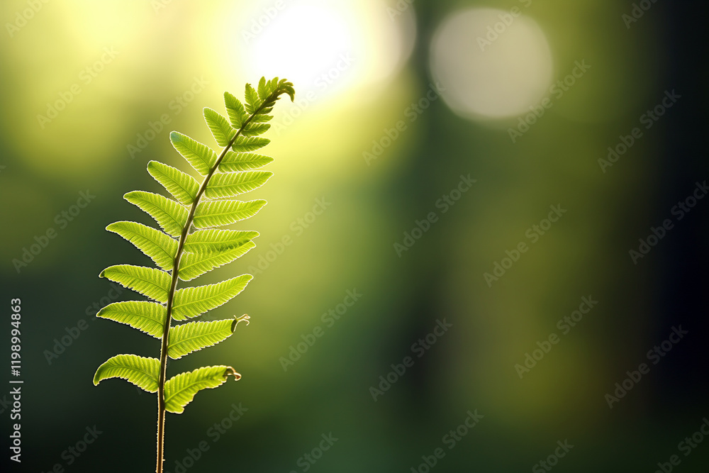 Fototapeta premium A fern reveals its intricate beauty as it unfurls under the dappled light of a quiet forest