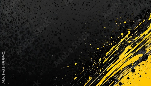 Black paint and yellow paint abstract background with bold brushstroke paint and halfstroke for wallpaper and backgound banner