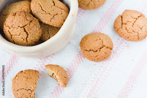 Top view of gluten-free homemade oatmeal cookies. Natural image.. photo