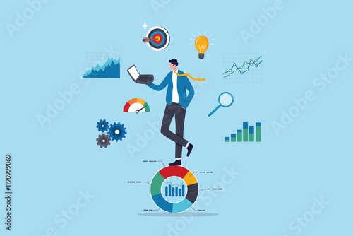 Data analysis, datum analytics or customer insight, graph and chart statistics diagram, forecasting model, predictive or data visualization concept, businessman working with data on computer laptop.