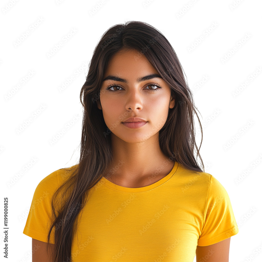 PNG Girl Standing Wearing Yellow Shirt on Transparent Background PNG Girl Standing Wearing Yellow Shirt on Transparent Background