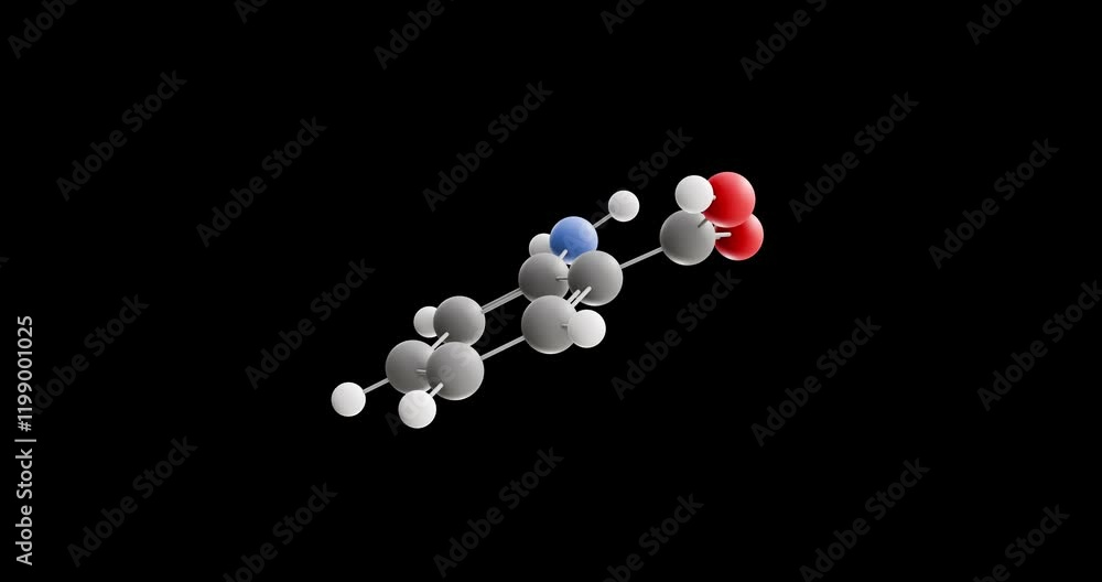 Anthranilic acid molecule, rotating 3D model of aromatic acid, looped video on a black background Anthranilic acid molecule, rotating 3D model of aromatic acid, looped video on a black background