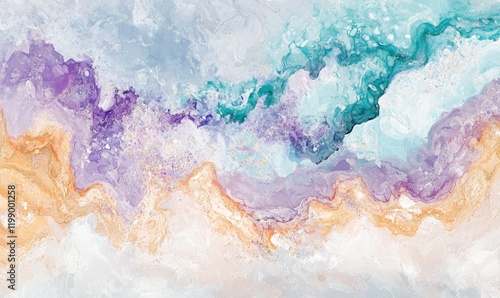 A soothing abstract background with watercolor-style textures, blending soft pastel hues of lavender, mint, peach, and sky blue for a calming and creative feel  photo