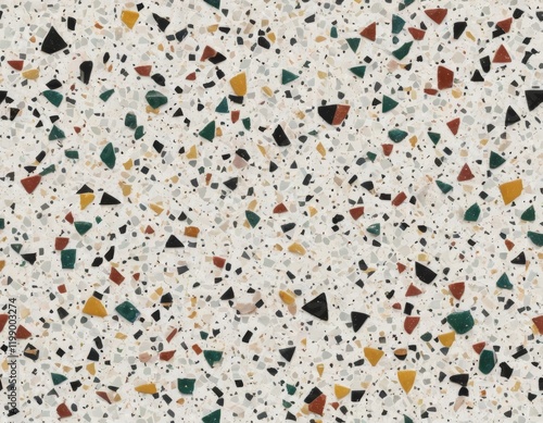 Seamless Terrazzo Texture: Colorful Stone Chips on White Background, Perfect for Interior Design